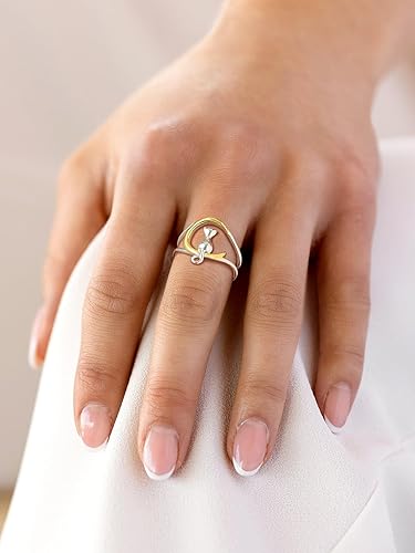 Miniatura 3 de SILVERCUTE Women Cat Ring 925 Sterling Silver 18K Gold Plated Cat on The Moon Cute Wrap Ring Adjustable