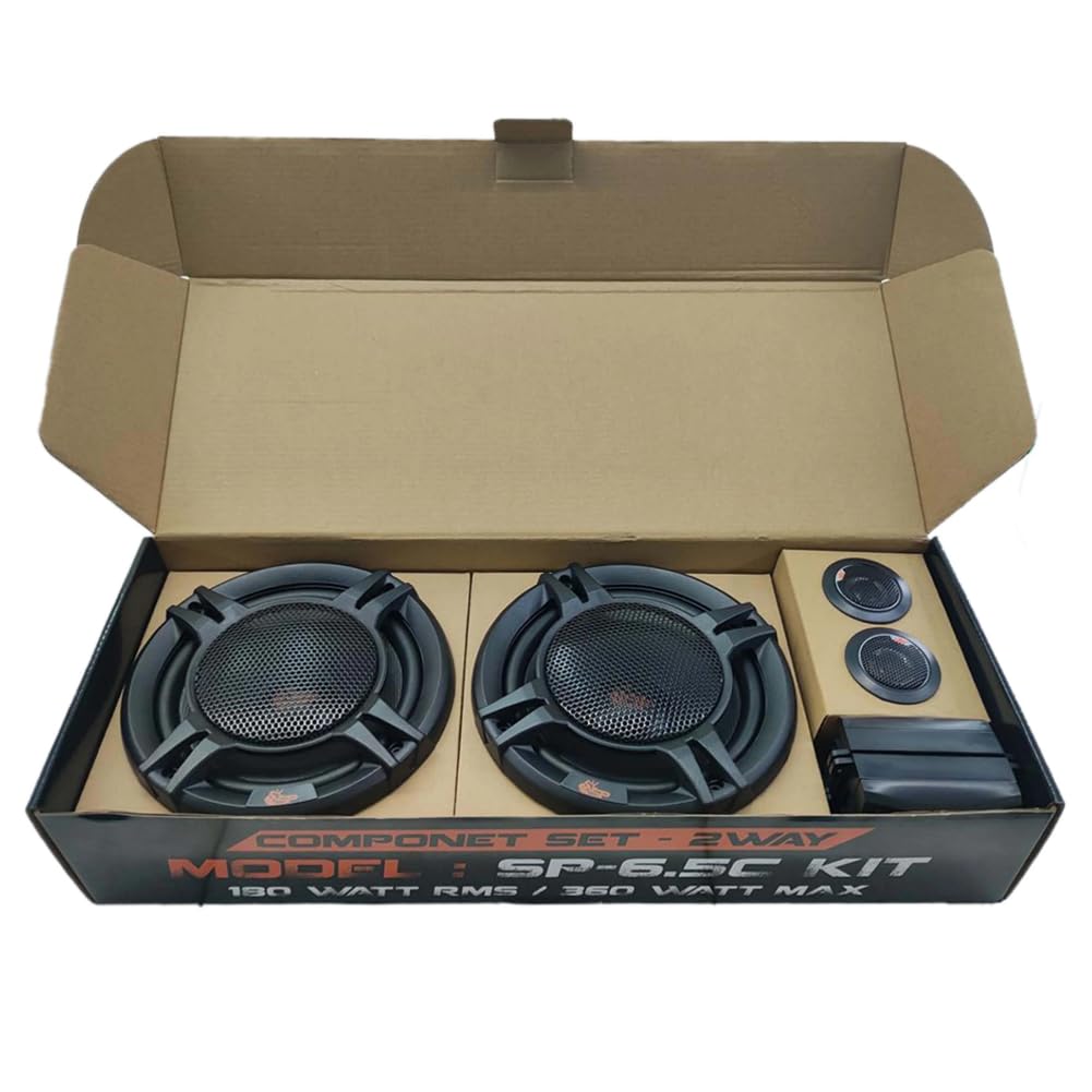 Kit SP Audio SP-6.5C 1 Kit Altoparlanti 2 Vie 6.5" 165 mm, 180 Watt RMS e 360 Watt Max, 4 ohm, 2 woofer, 2 tweeter, 2 crossover
