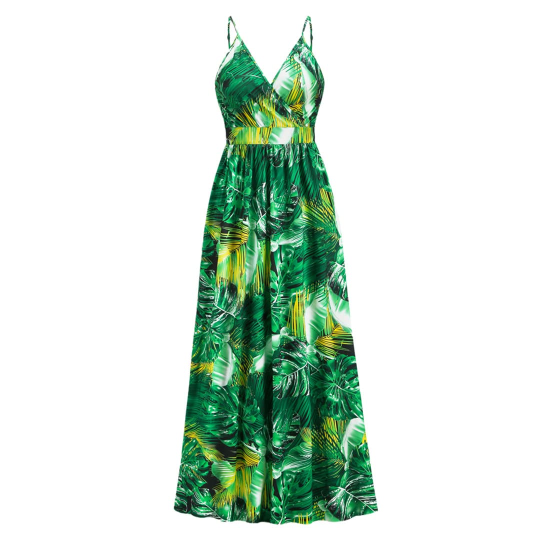 Dninmim Vestido largo de verano con cuello en V profundo, sin espalda, cintura elástica, sin mangas, estampado bohemio, En8, S