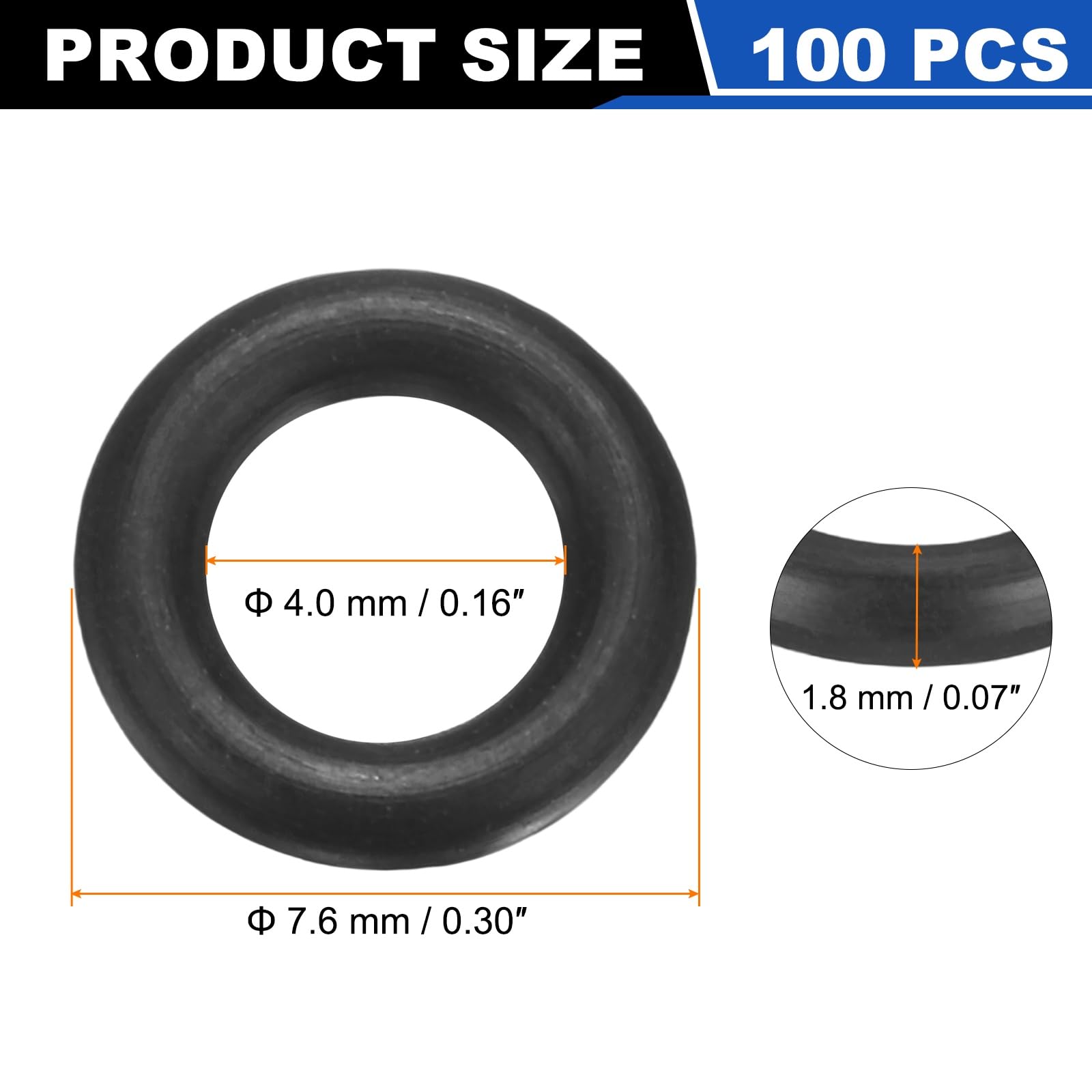 QUARKZMAN 100Pcs Guarnizioni A O-Ring In EPDM, 4mm Diametro Interno X 7.6mm Diametro Esterno X 1.8mm Spessore Guarnizione Rotonda In Gomma Per Tenuta, Rondelle Per