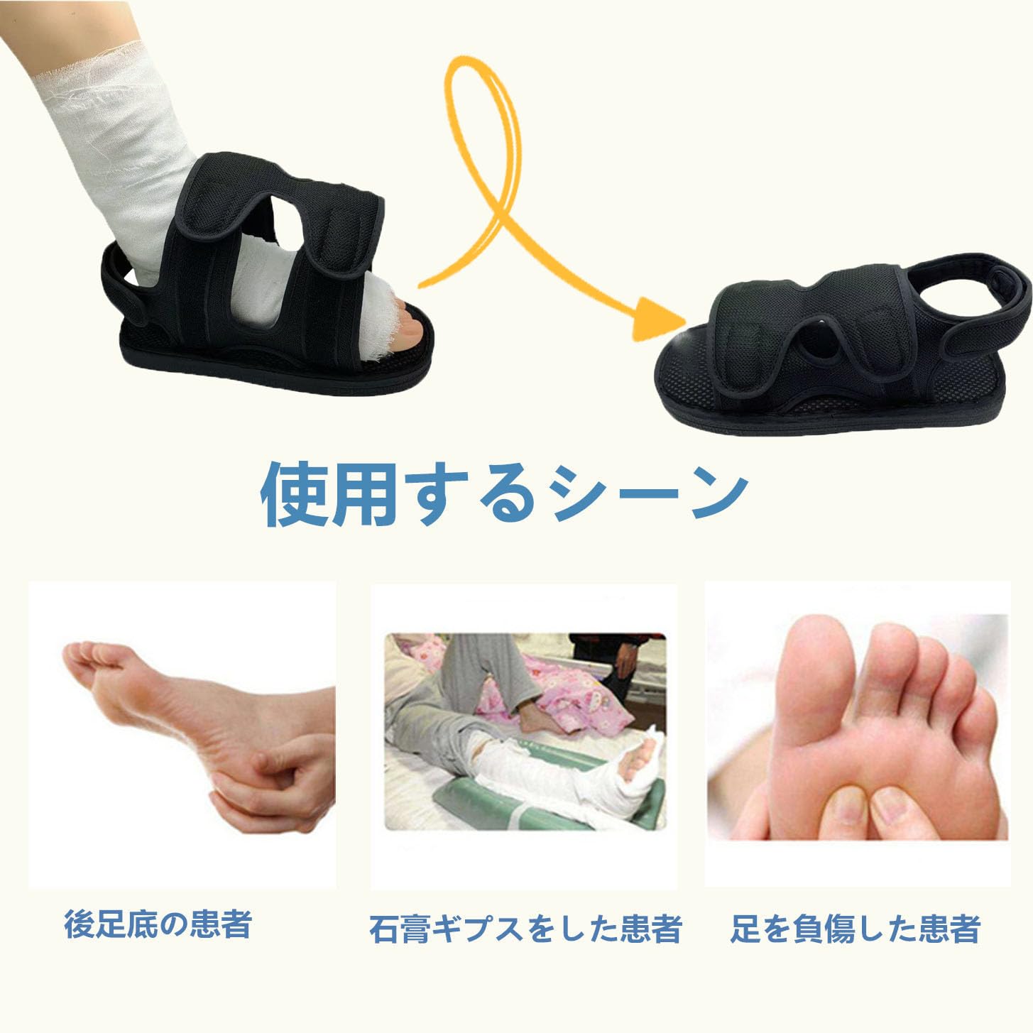 DEEYOTA ギプスサンダル ギプスシューズ 術後シューズ 介護用 ケガ用 骨折サンダル 調整可能 左右兼用 片足1足 骨折 捻挫 足関節装具 通気性 男女兼用 L