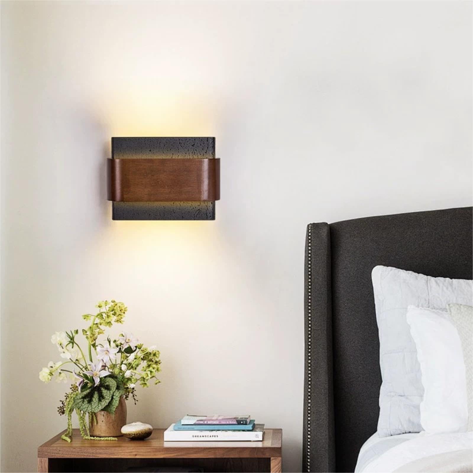 Aplique rectangular estilo japonés vintage con pantalla de travertino
