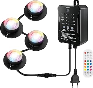 Teichbeleuchtung LED Unterwasserbeleuchtung mit Niedervolt Transformator Farbe ändernde Gartenbeleuchtung IP68 Wasserdicht für Garten, Patio, Baum, 5m Kabel, mit Fernbedienung, Schrauben, 4 Stück