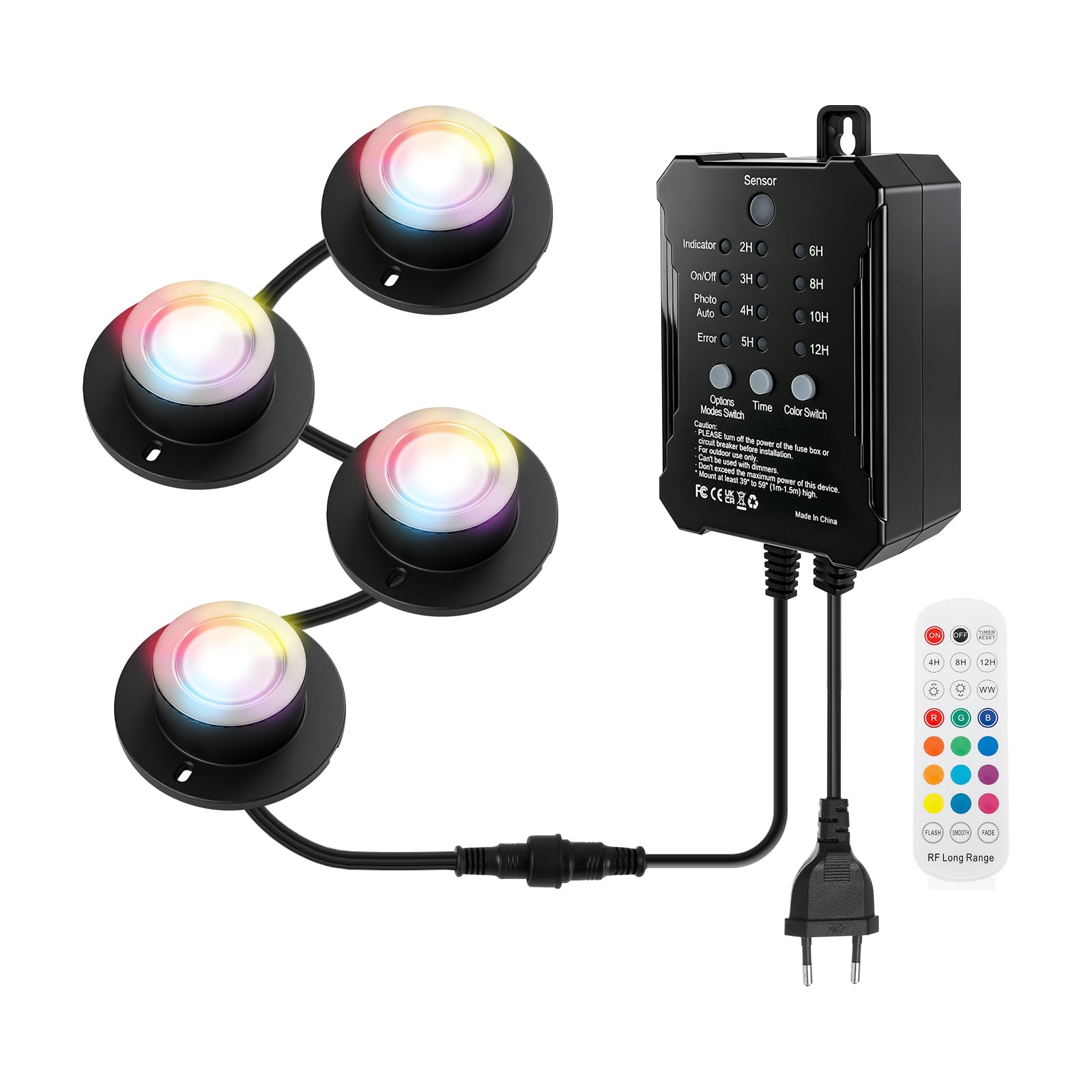 Teichbeleuchtung LED Unterwasserbeleuchtung mit Niedervolt Transformator Farbe ändernde Gartenbeleuchtung IP68 Wasserdicht für Garten, Patio, Baum, 5m Kabel, mit Fernbedienung, Schrauben, 4 Stück