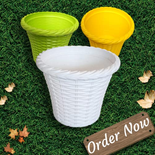 Navagraha Colourful Plastic UV Treated Plastic Plants/Flower Pots for Balcony,Garden, Terrace and Much More |Set of 6 Pot|Multicolour (6 INCHES, Multicolour, 6)