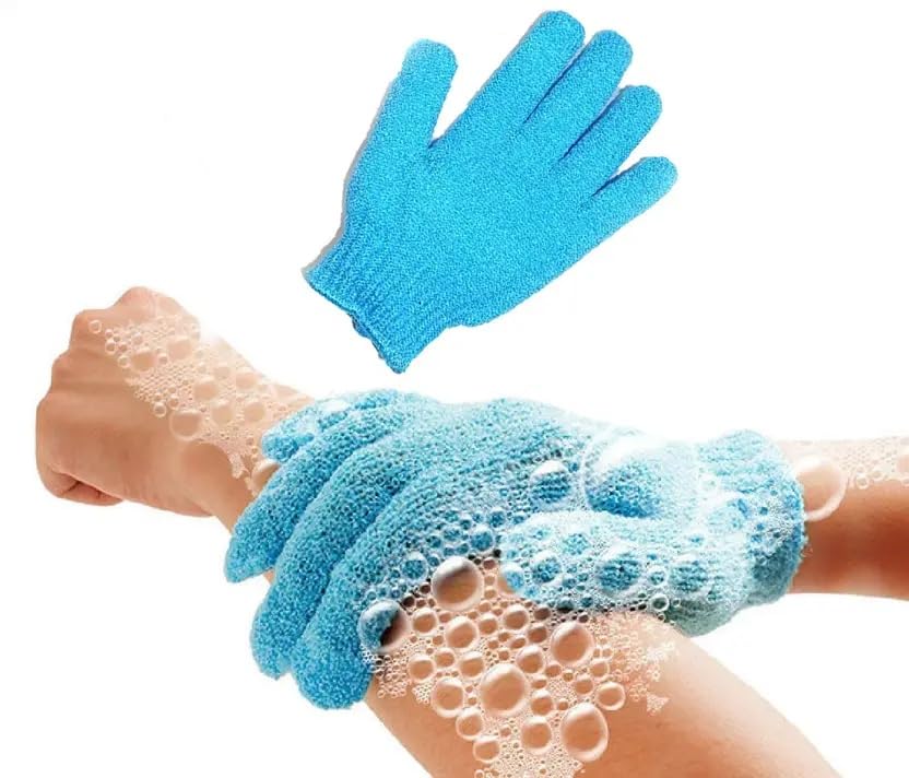 Exfoliating Bath Gloves, Blue, Shower Scrubbing Gloves for Body Cleansing 1Pair