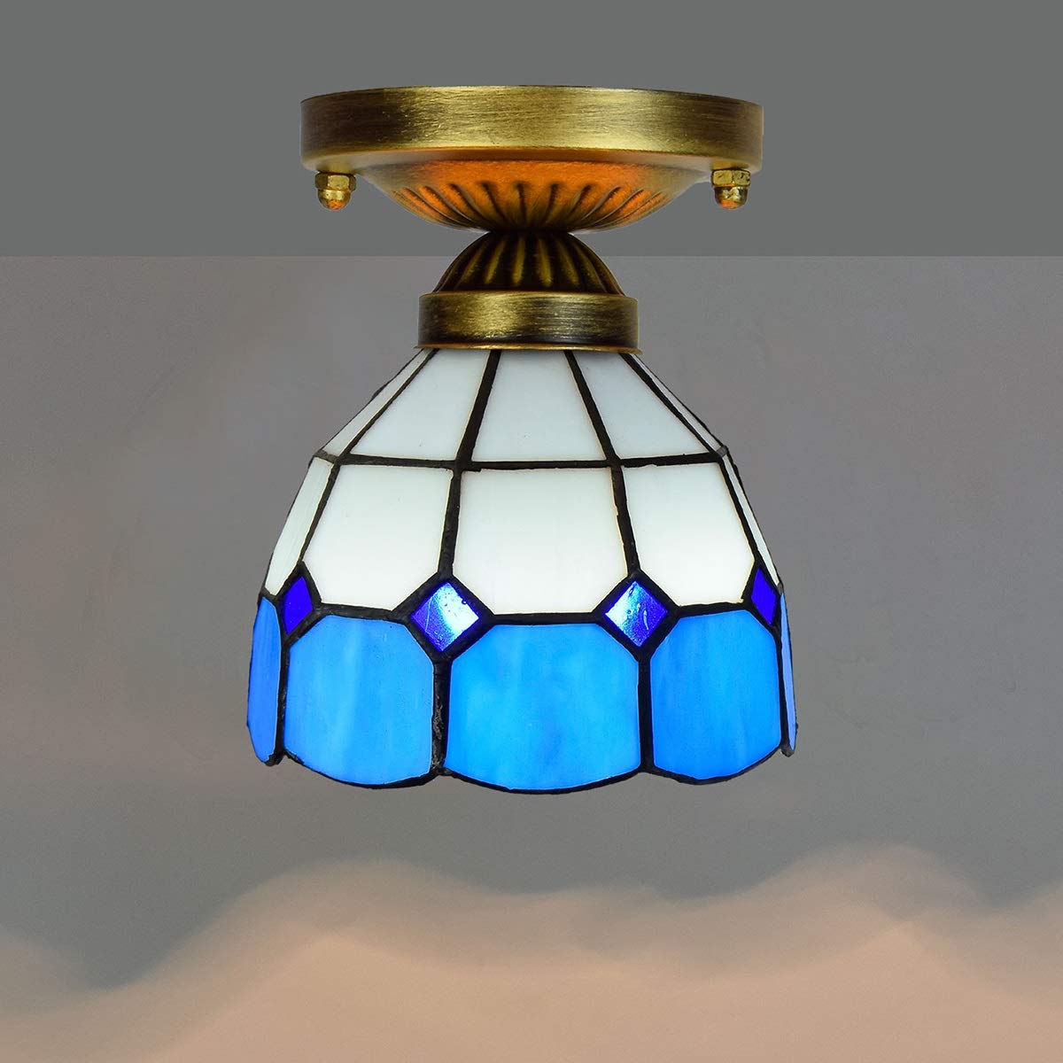 Illuminazione da soffitto con vetri da 15,2 cm Tiffany per corridoio, blu mediterraneo, luce bianca, corridoio, balcone, piccolo