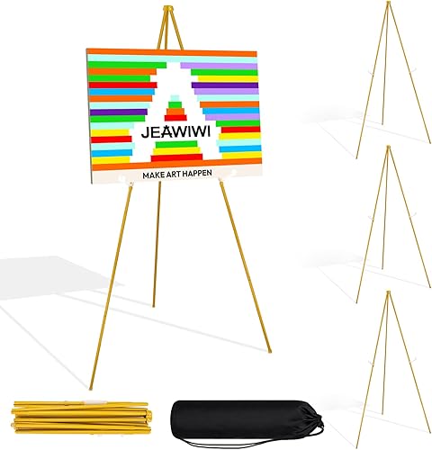 Miniatura 23 de Soporte de caballete blanco de 3 piezas para letrero de boda, 66 pulgadas, ligero, ajustable, soporte de cartel de arte para exhibir letrero