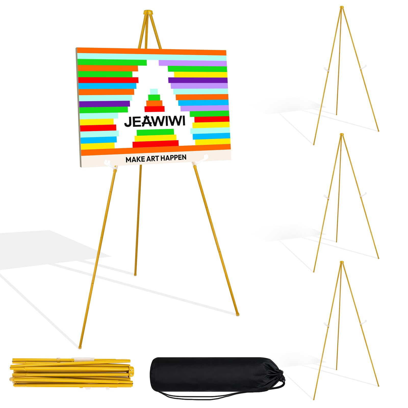 Photo 1 of JEAWIWI 4 Pcs Lightweight Easel Stand, 66 Inch, Gold, with Portable Bags