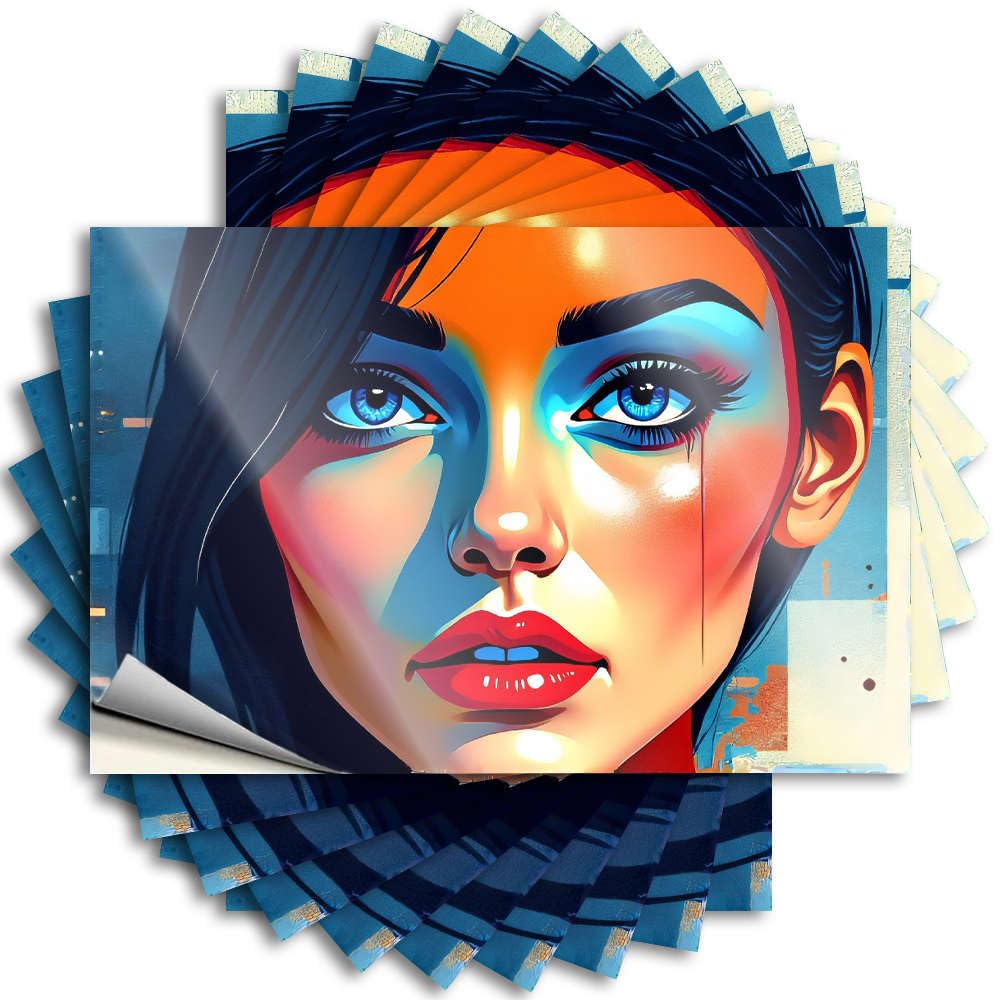 Bumper Porch Decorations Outdoor Waterproof Vinyl Sticker | A Vibrant, Colorful Portrait of A Woman with Striking Blue Eyes. Heavy Laptop for Drinking DIY Projects(8X12CM)