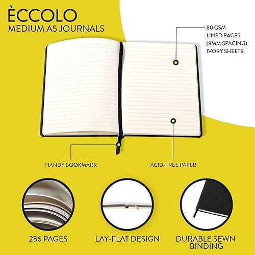 Vista 59 de Eccolo - Cuaderno de diario rayado, tapa dura rosa, incluye bolígrafo y soporte, 256 páginas a rayas, 5.75 x 8.25 pulgadas Rosa con soporte