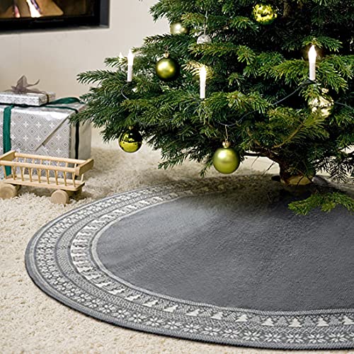 Dremisland Christmas Tree Skirt, Knitted Snowflake and Xmas Tree Pattern Thick Heavy Yarn Knit for A Warm Xmas Holiday Decoration (36inch/90cm, Grey)