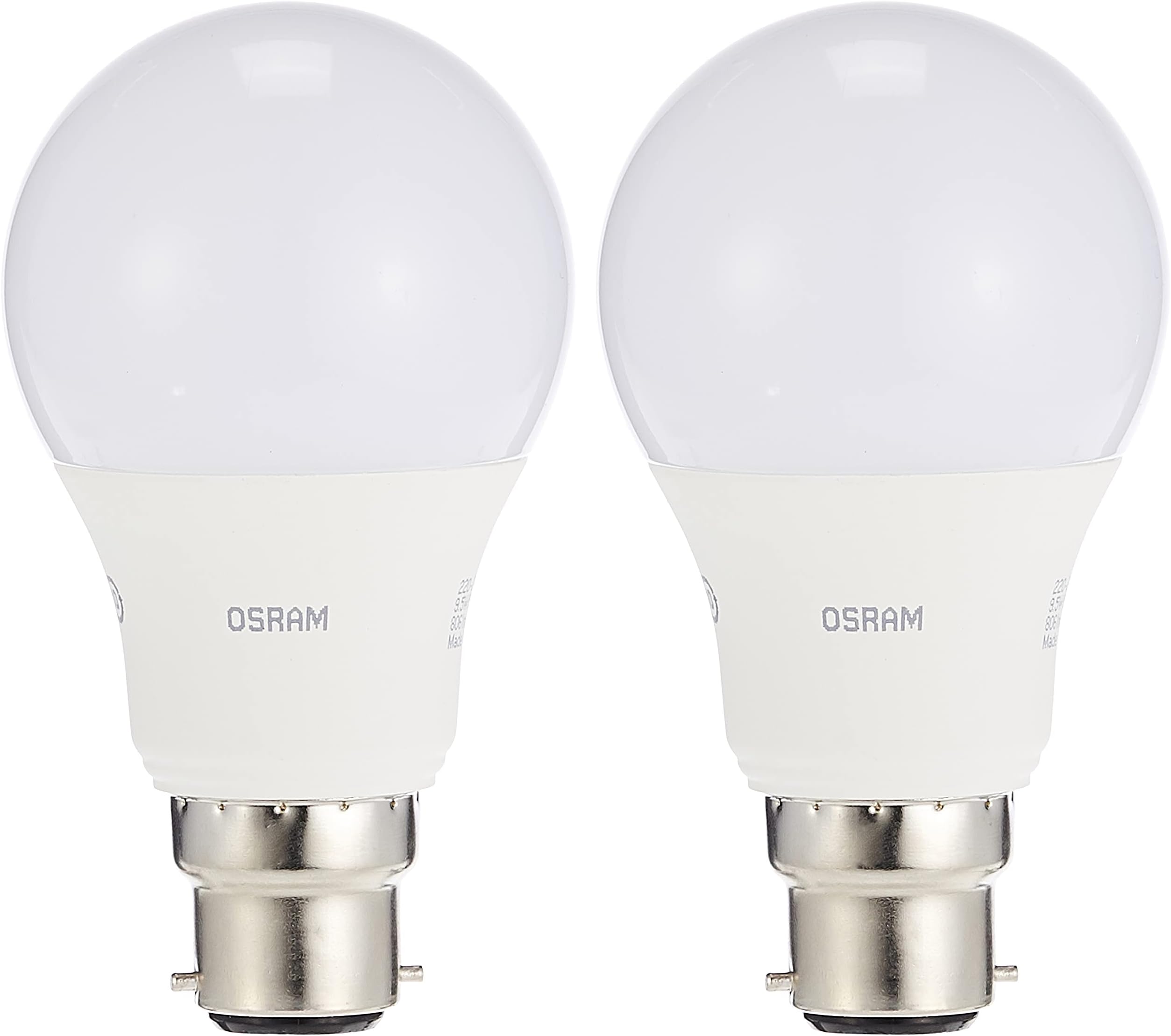 Osram LED Value Clasics A Frosted LED lamps 9.5w Pin Base B22d, 806 lm Day Light 6500K Bundle Pack of 2, White, OLED-9.5W/C/F/P-2PCS