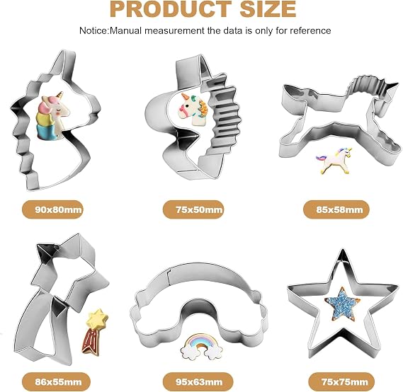 Hoypeyfiy 6PCS Unicorn Cookie Cutters Set, Unicorn Fondant Molds for Kids, Head, Rainbow, Stars Cookie Cutters for Wedding Birthday Halloween Christmas Party