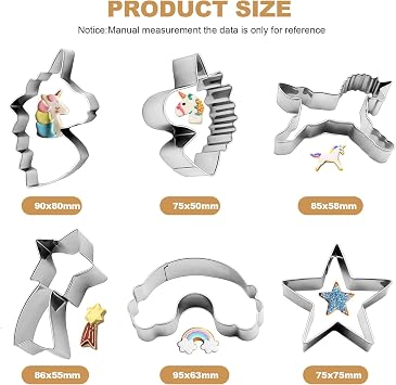 Hoypeyfiy 6PCS Unicorn Cookie Cutters Set, Unicorn Fondant Molds for Kids, Head, Rainbow, Stars Cookie Cutters for Wedding Birthday Halloween Christmas Party