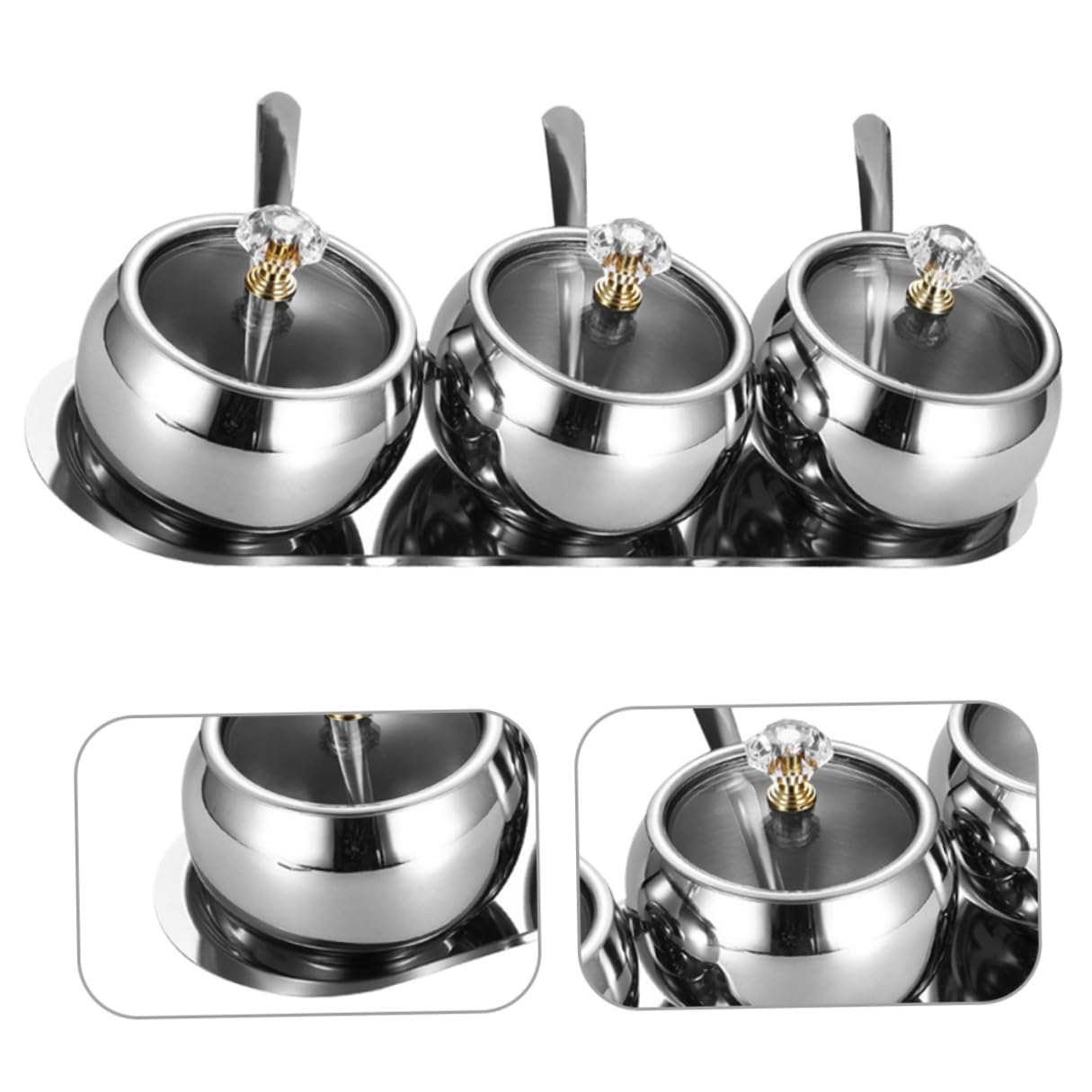 Edelstahl Gewürzglas mit Deckel und Löffel Inklusive Praktisches Tablett Vorratsgläser für Zucker Salz und Gewürze zum Backen und Kochen