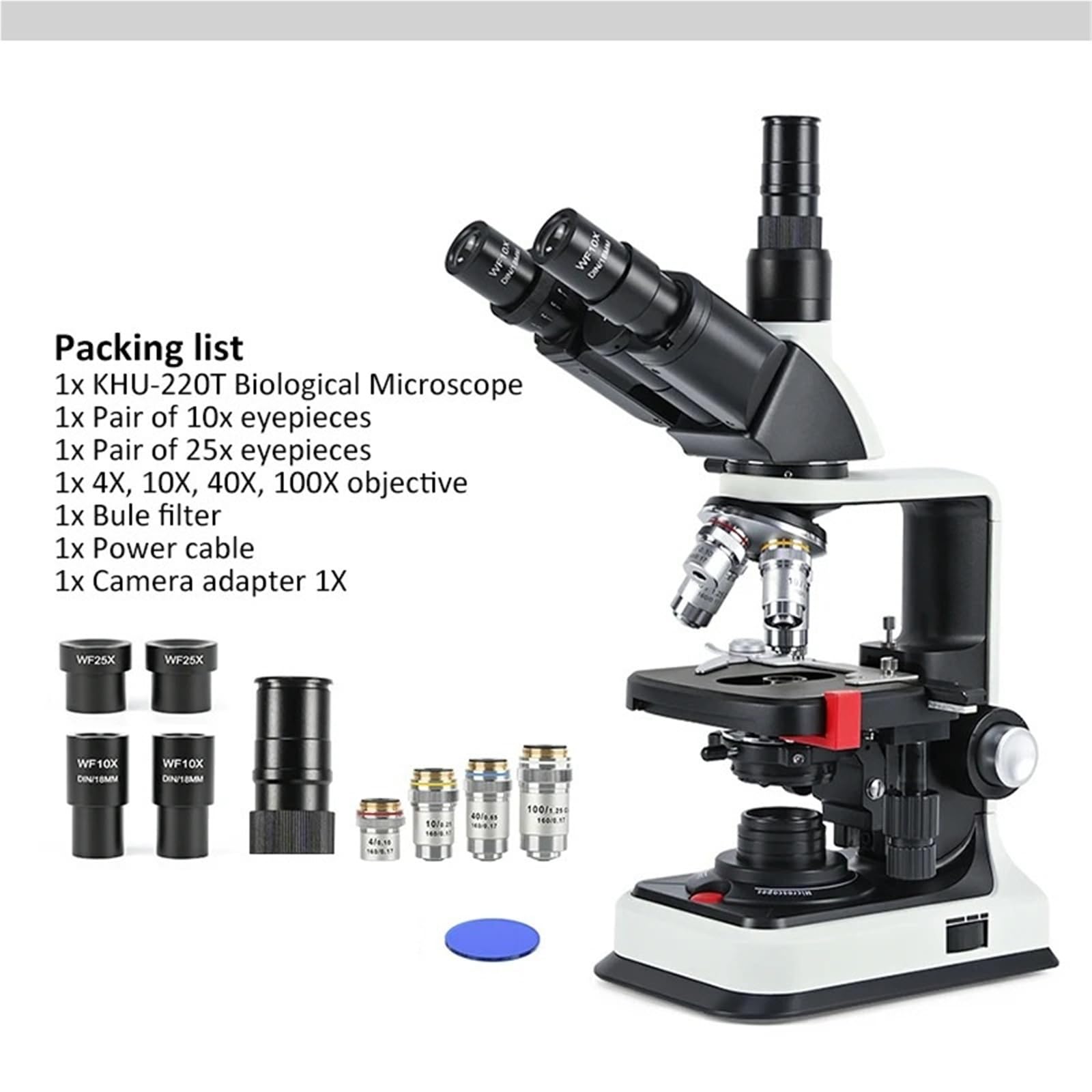 Mikroskop cyfrowy, 40X-2500X Trinokularny mikroskop biologiczny jasnego pola z diodą LED Mikroskop laboratoryjny
