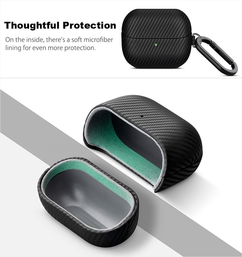 Leather Case for Samsung Galaxy Buds 3 / Buds3 Pro/Buds 3 FE Case Cover with Clip - Selected Skin-Friendly Leather, Carbon Fibre Texture, Handmade Hard Cover for Samsung Buds Pro 3 - Black - Image 6