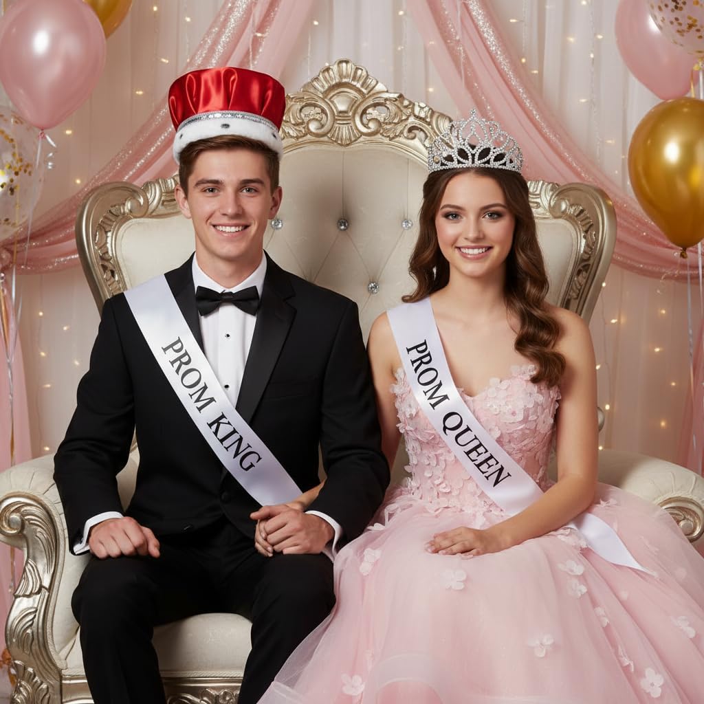 Anderson's Red Satin King Crown and Queen Tiara Royalty Set