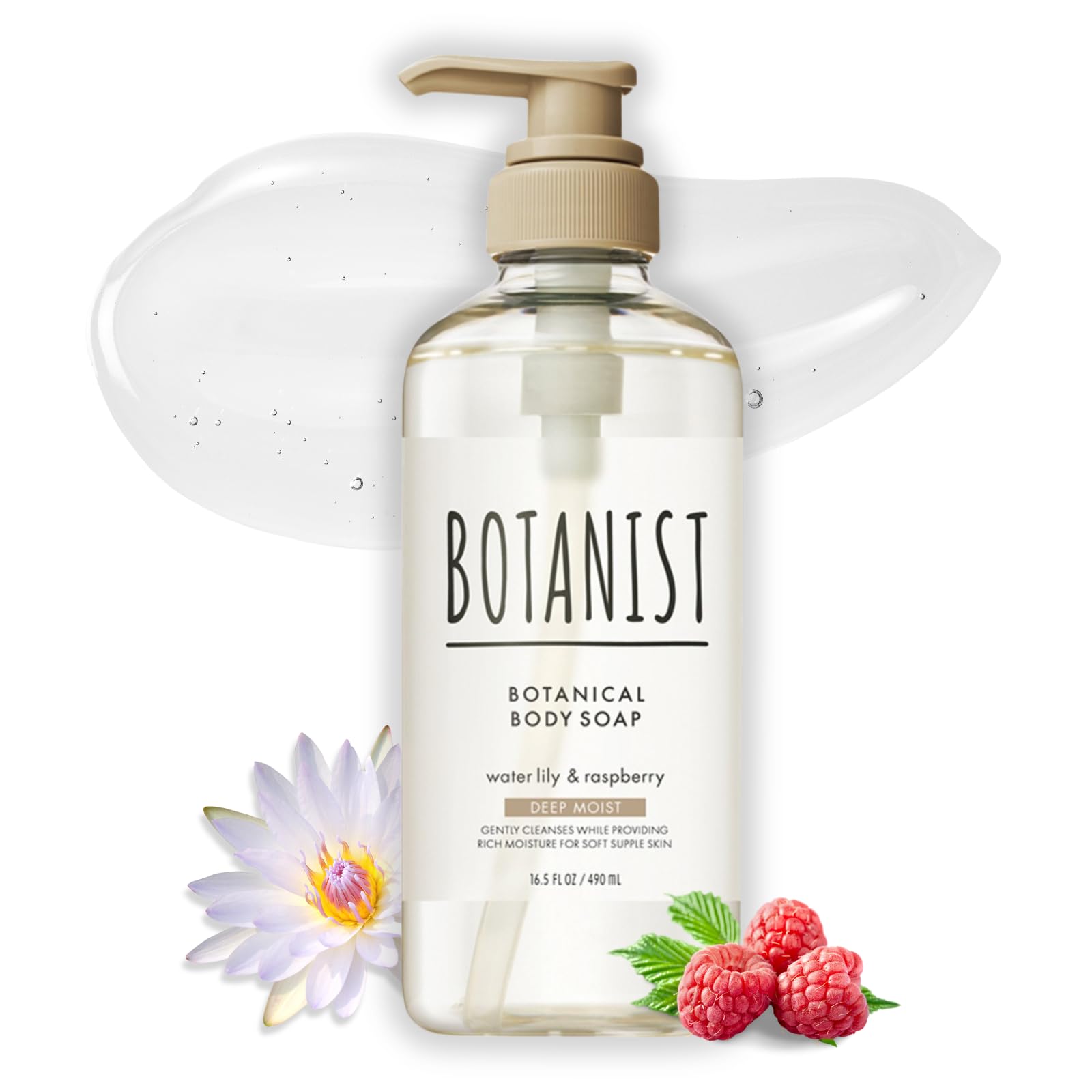 Botanist Body Wash for Dry Skin, Daily Body Cleansing Gel, Deep Moisturizing Body Wash For Sensitive Skin, Shea Butter+Coconut Oil, Sulfate, Paraben & Dye Free, Water Lily & Raspberry,16.5 Fl Oz