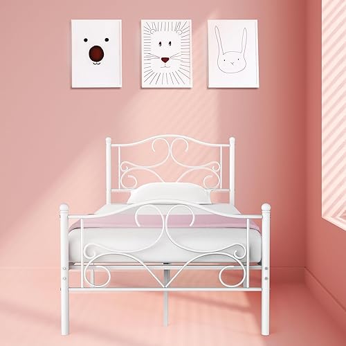 IDEALHOUSE Marco de cama tamaño individual 2024, marco de cama de metal de estilo victoriano clásico con cabecero, almacenamiento debajo de la cama,