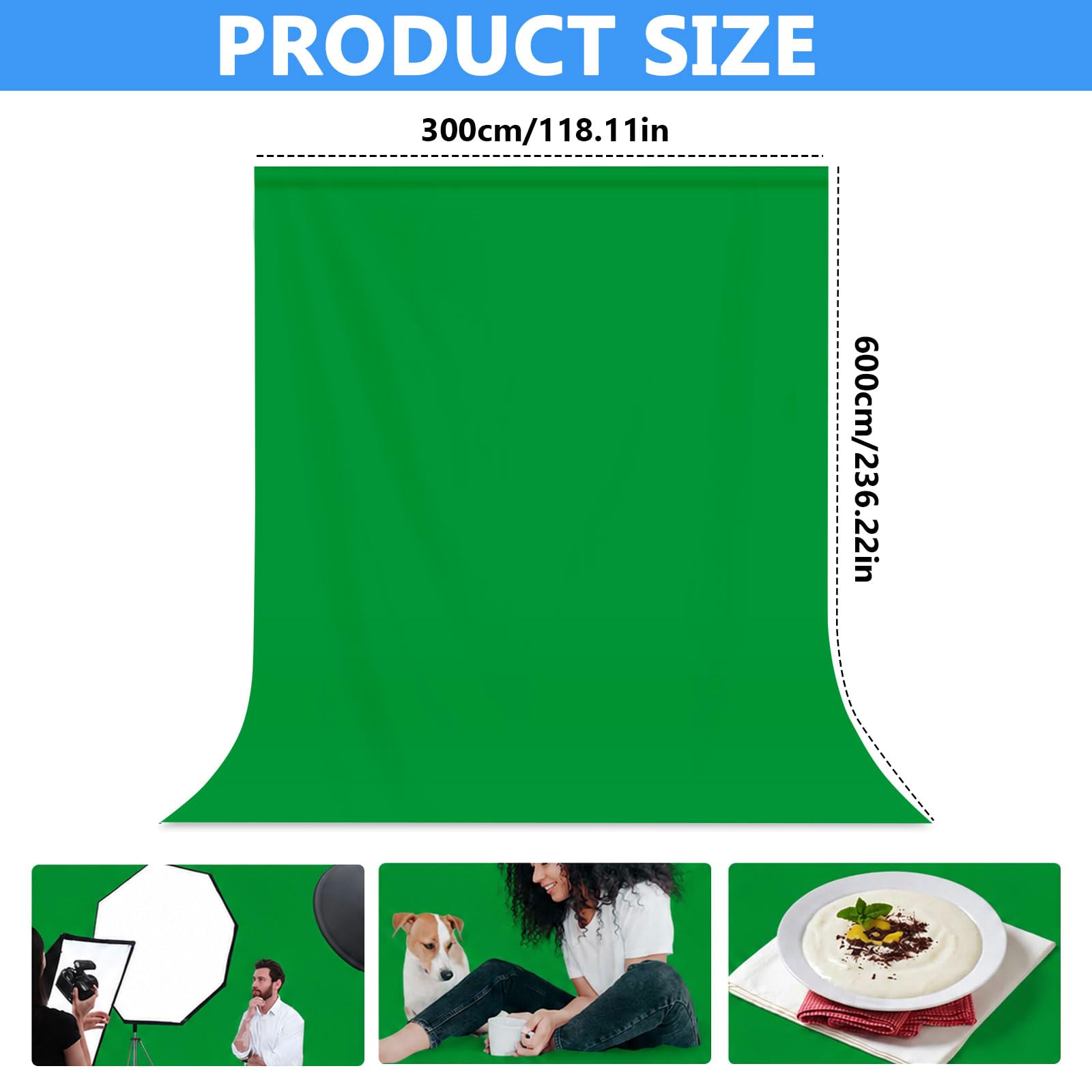 Sfondo fotografico bianco, 3 x 3 m, pieghevole, in poliestere, lavabile, per studio fotografico, riprese fotografiche, video, TV, fotografia alla moda (verde, 3 x 6 m)