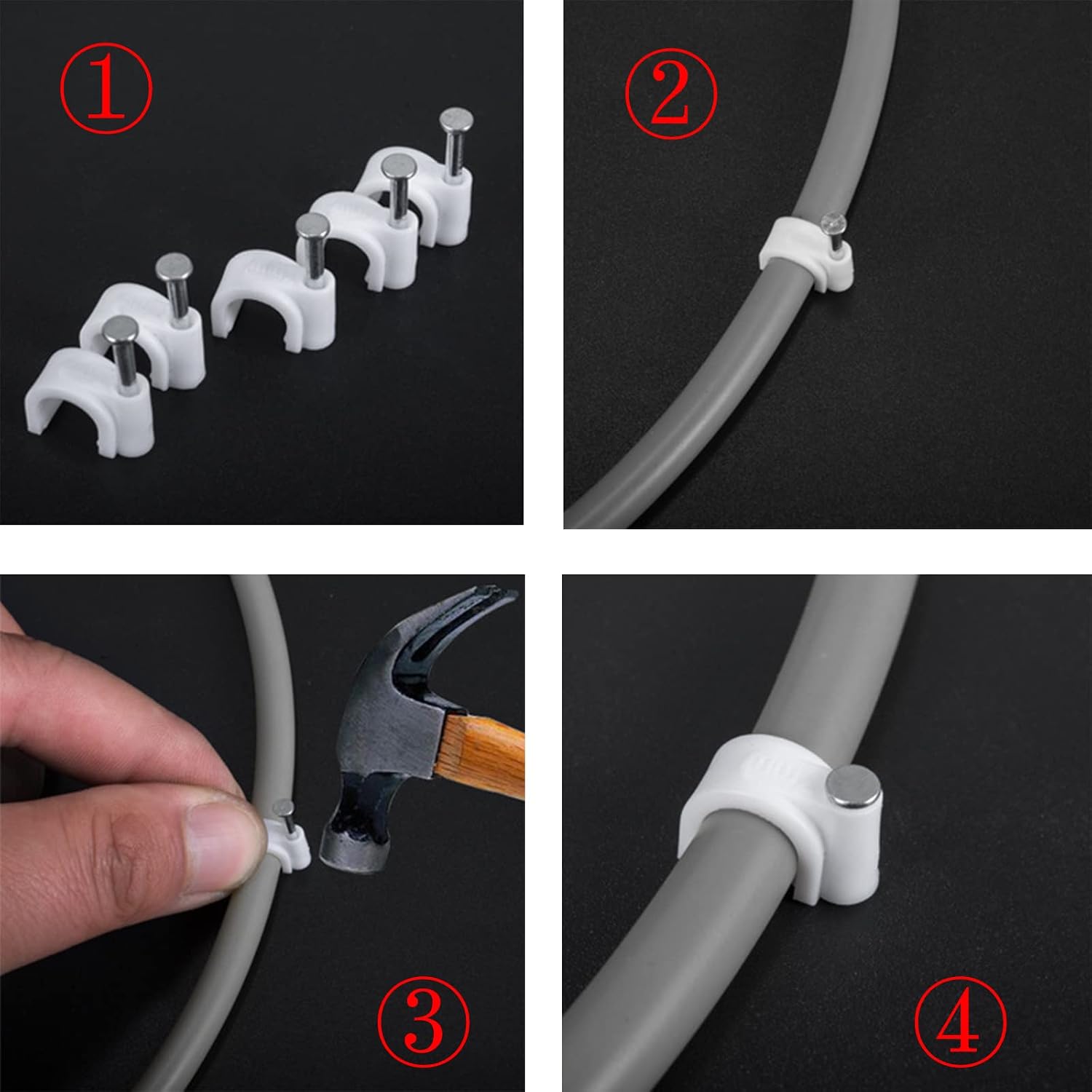 Antrader 100pcs Nail in Cable Clips, 6mm Cable Cord Management Clips for Cat6 Cable,Black