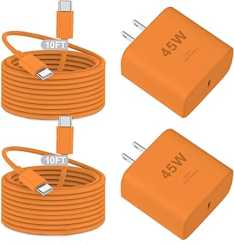 iPhone Charger Fast Charging,2Pack 45W USB C Super Fast Charger&10FT Type C Charging Cable Cord for iPhone 17e/17 Pro Max/17 Pro/17 Air/17/16 Pro/15,iPad Pro/Mini/Air,Galaxy S26Orange