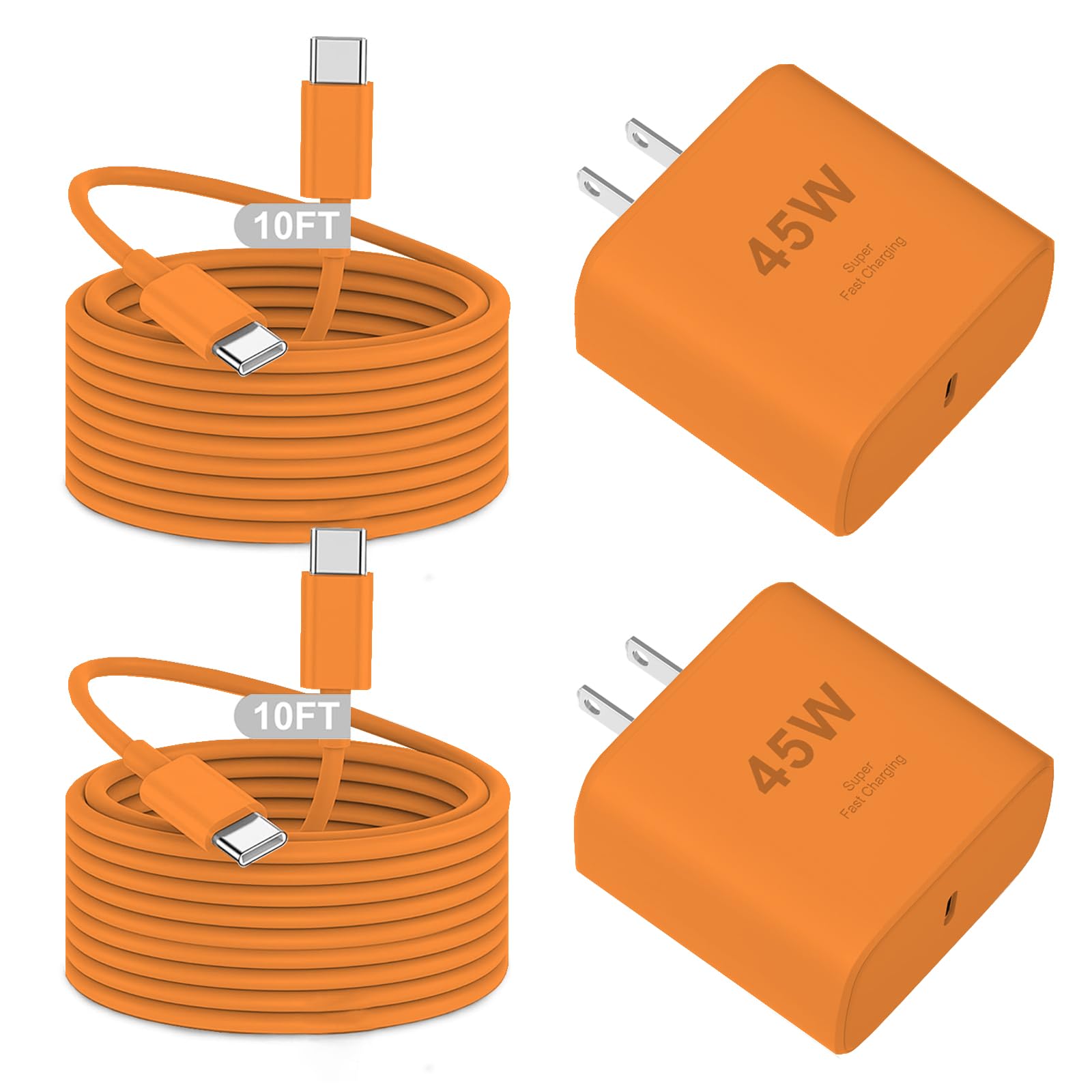 iPhone Charger Fast Charging,2Pack 45W USB C Super Fast Charger&10FT Type C Charging Cable Cord for iPhone Duo/18 Pro/18 Pro Max/17 Pro Max/17 Pro/Air/17/16Plus/15,iPad Pro/Mini/Air,Galaxy S26(Orange)