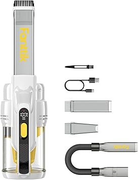 Fanttik V9 Mate Cordless Car Vacuum, 13000Pa Suction Power, 2-Hour Fast Charge, LED Display&LED Light, Portable Hand Vacuum for Car, Office Desk, Keyboards (White)
