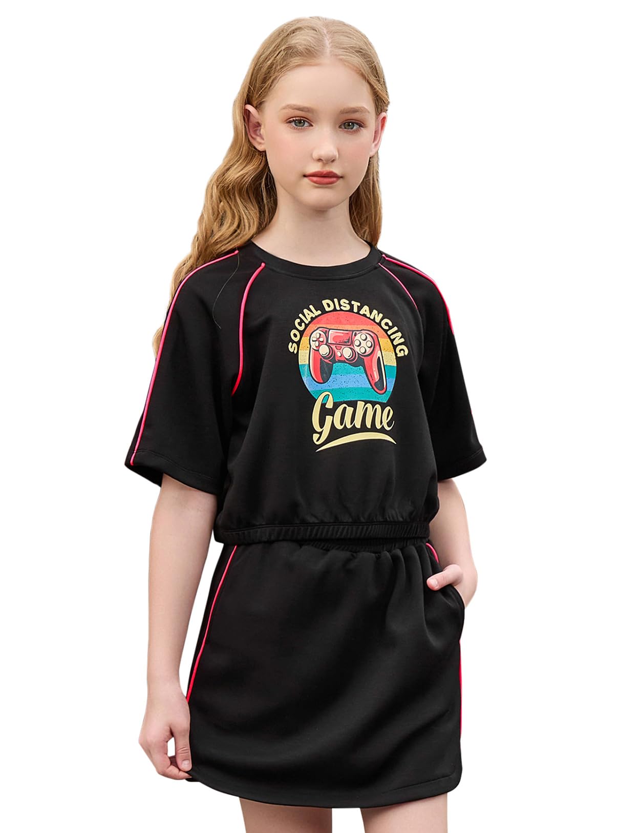 Perfashion Girls Summer 2 Piece Outfits 80s 90s Tracksuit Windbreaker &amp; Short Sets Hip Hop Dance 4-13Y