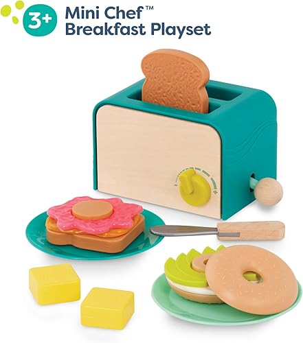 Miniatura 9 de B. toys Mini Chef - Juego de tostadora - Juego de desayuno de simulación - Juego de brunch de 14 piezas - Pop - Tostadas y sonidos - Más de 3 años