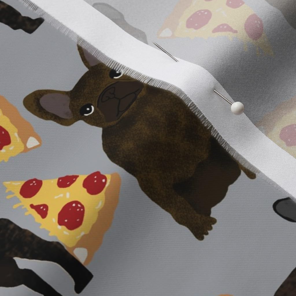 Spoonflower Fabric - French Bulldog Pizza Pizzas Frenchie Dog Dogs Bulldogs Printed on Organic Cotton Sateen Fabric by The Yard - Sewing Quilting Apparel Home Decor