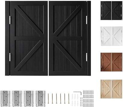 Interior Swinging Doors Wood Cafe Door with Hinges & Hardware Kit, Rustic Interior Solid Wood Bar Half-Doors for Doorways Hallway Kitchen Bar Pub Entrance PartitionBlack,H36 x W34