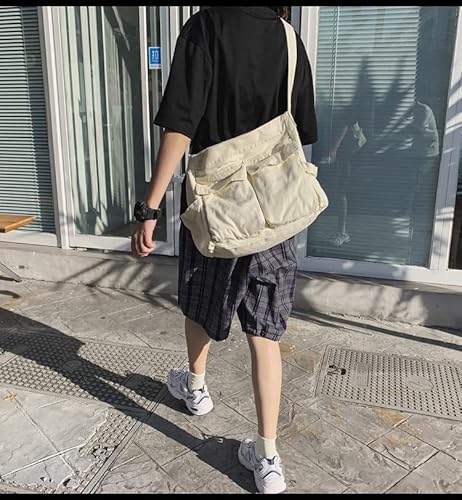 Bestgift Bolsa de ombro unissex de grande capacidade, bolsa carteiro de lona, Preto, 40*34*15cm, Clá