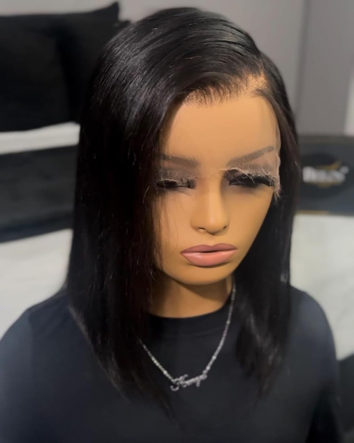 BEEOS 13x4 SKINLIKE Real HD Lace Frontal Straight Bob Wig, 180% Density Human Hair Pre-Plucked Hairline Bleached Knots 0.10mm Ultra-thin Invisible HD Lace Wigs 10 Inch