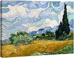 Wieco Art Framed Art Giclee Canvas Imprimés de champs de blé avec des cyprès de Van Gogh Peintures Reproduction abstraite Artwork for Wall Decor Golden Frame