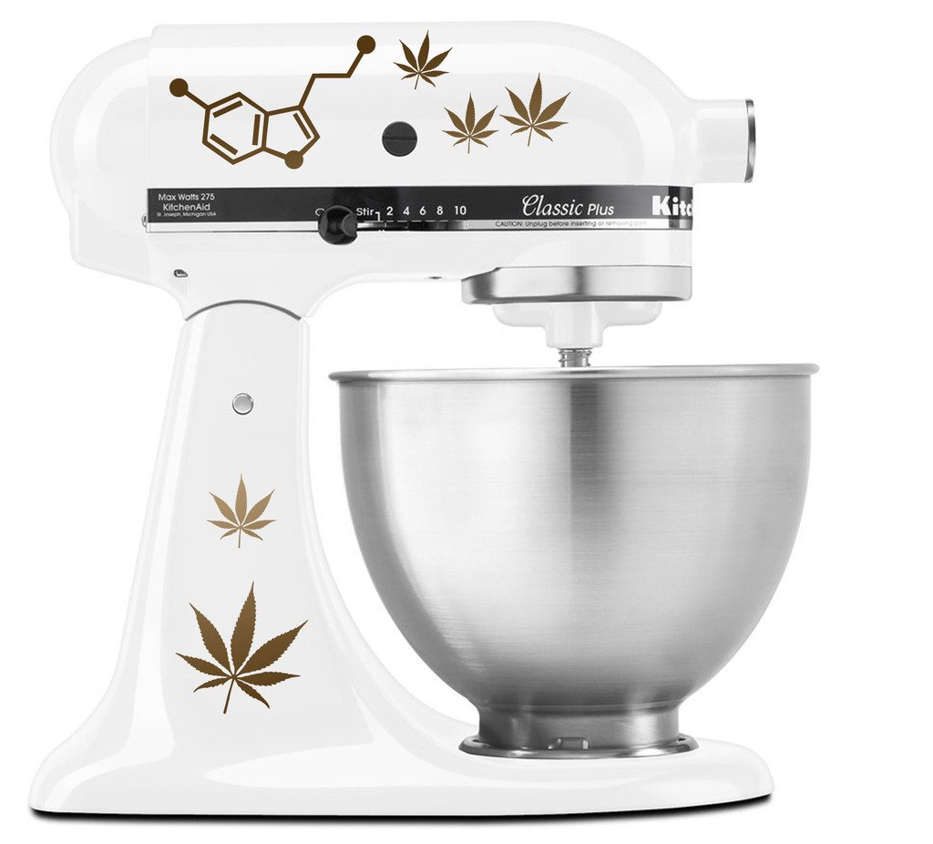 Serotonin Marijuana Pot Leaf - Vinyl Decal Set for Kitchen Mixers - Copper