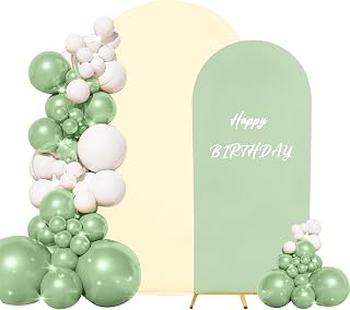 Set of 2 Spandex Fitted Arch Backdrop Cover Wedding Arch Cover Round Top Chiara Arch Backdrop Stand Covers for Birthday Party Baby Shower Wedding Arch Decor(6.6 FT Sage Green, 7.2 FT Beige)