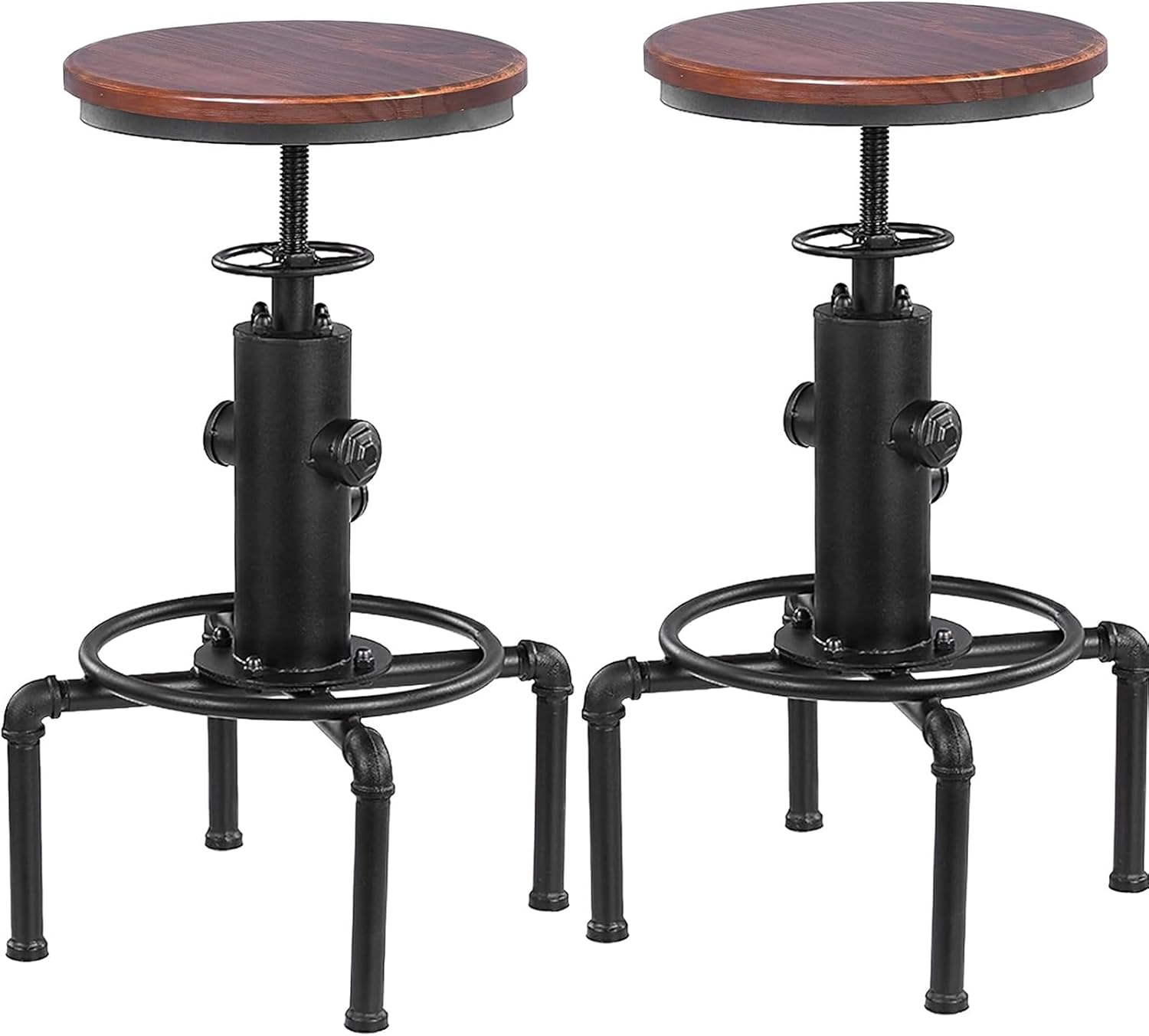 Industrial Bar Stools Set of 2 Vintage Counter Stool for Kitchen Island Farmhouse Breakfast Dining Chair 23.6-29.5inch Height Adjustable Fire Hydrant Design (Aged White)