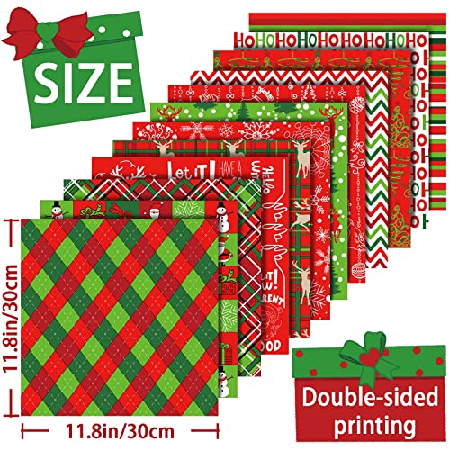 12‘ X12’ Inches Christmas Tree Deer Snowman Holiday Specialty Paper Sheets Gift Wrapping Paper 12 Designs Double-Sided Craft Paperorigami Paper 24Pcs #TOP1