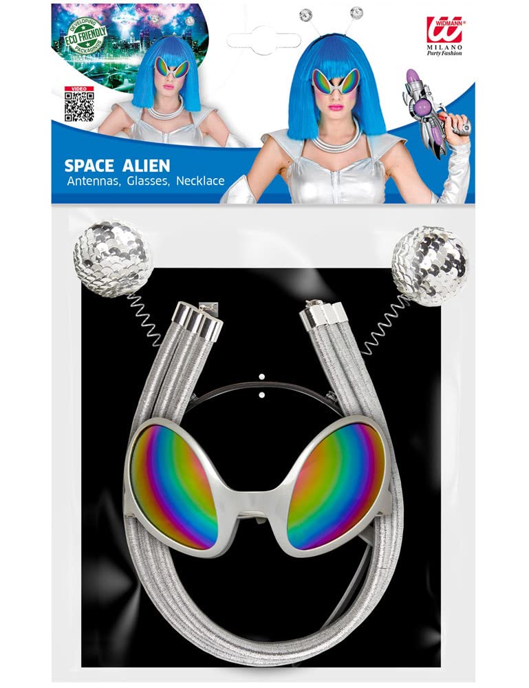 W WIDMANN MILANO Party Fashion 68598 - zestaw owiewek Alien, antena, okulary, łańcuszek, kosmos, kosmici, kosmita, karnawał, impreza tematyczna