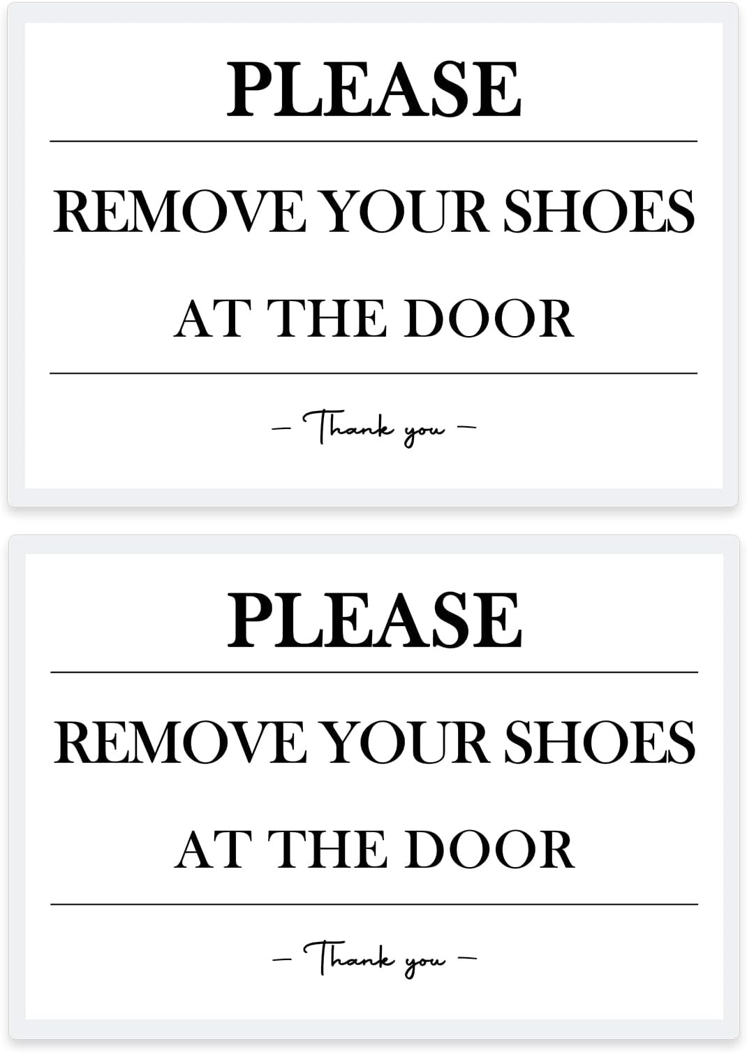 Please Remove Your Shoes Sign (2-Pack) - 4x6 Inch Laminated Door Decal with No-Residue Adhesive - for Vacation Rental, Airbnb, Front Door, Hotel & Home Entryway (Remove shoes)