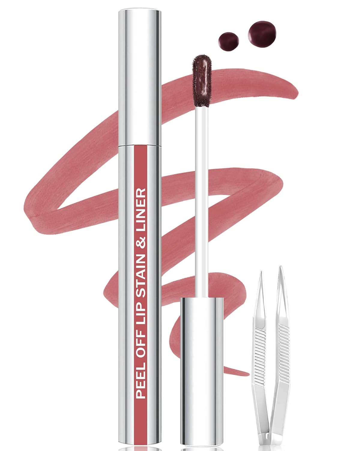 Lip Stain Peel Off Lip Liner Stain with Tweezer Long Lasting Matte Lip Tint Tattoo Highly Pigmented Color