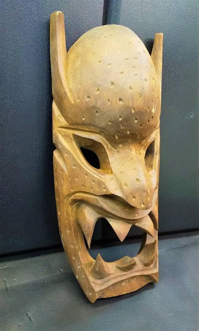 Amazon.co.jp: 木彫 魔除け お面 約31cmフィリピン 民族工芸
