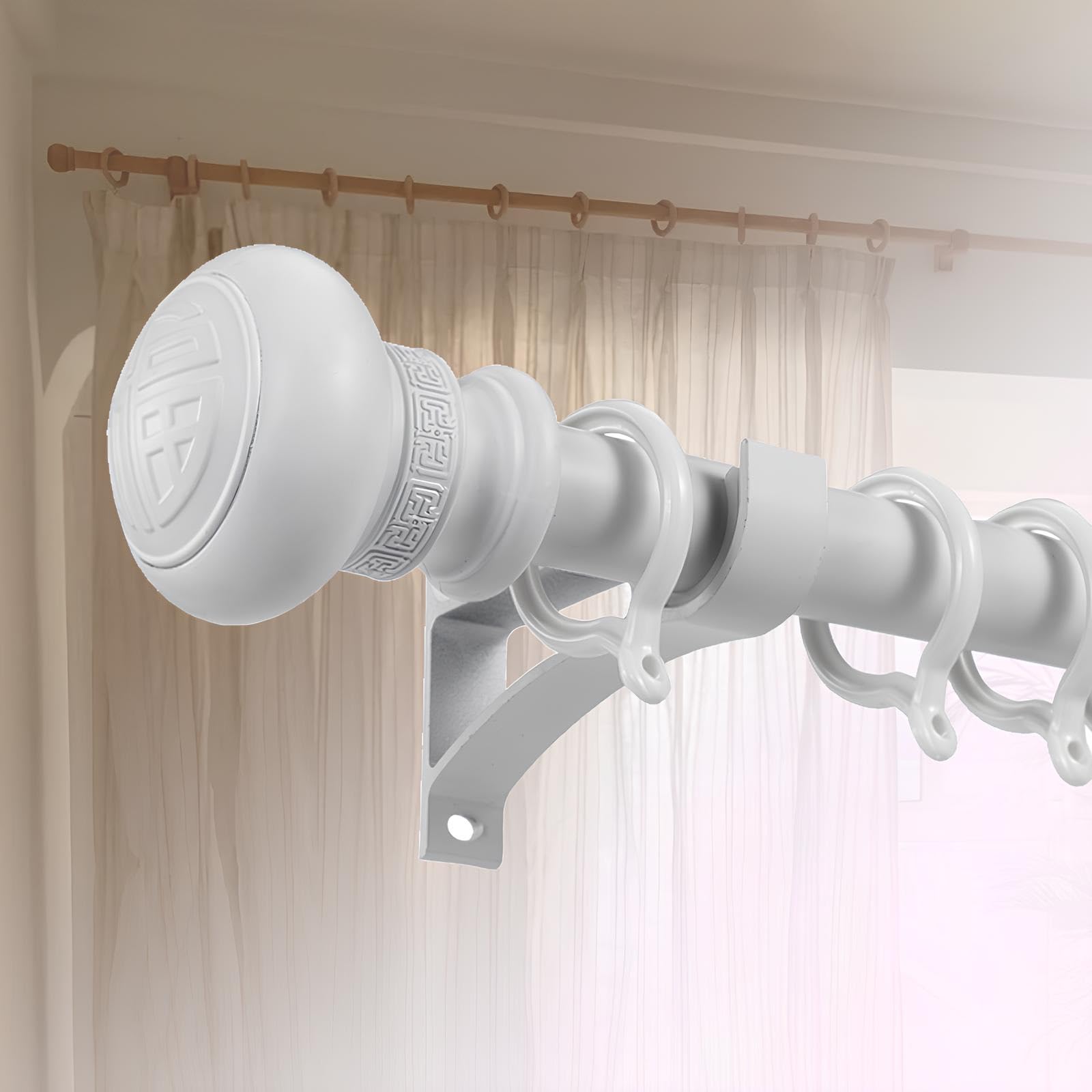 WQPMNYG Premium Aluminum Roman Window Rod70600cm AdjustableDecorative Wood Grain DesignIncludes End Caps & PulleyCustomizable Lengths (White 280cm)