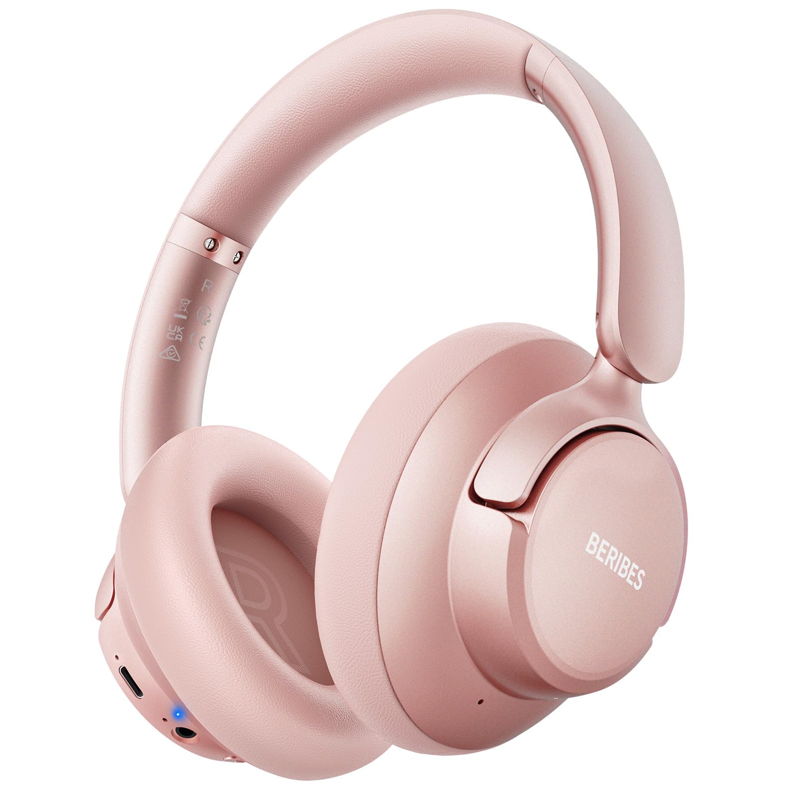 BERIBES Upgraded Hybrid Active Noise Cancelling Headphones with Transparent Modes, 70H Playtime Wireless Bluetooth Headphones with Mic (Rose Gold-1)