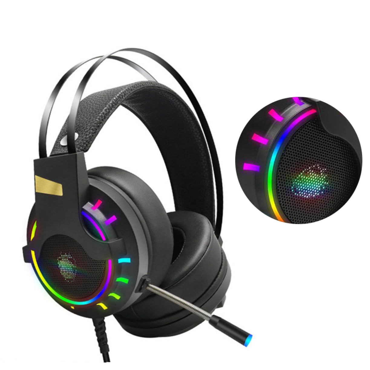 Rgb Cuffie Gaming Comode da Indossare Suono Chiaro, USB 7.1 con Microfono, e Riduzione del Rumore per PC e Giochi