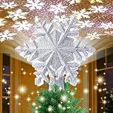 MyoGrip Snowflake Christmas Tree Toppers Lighted, with LED Rotating Snowflake Projector Lights for I