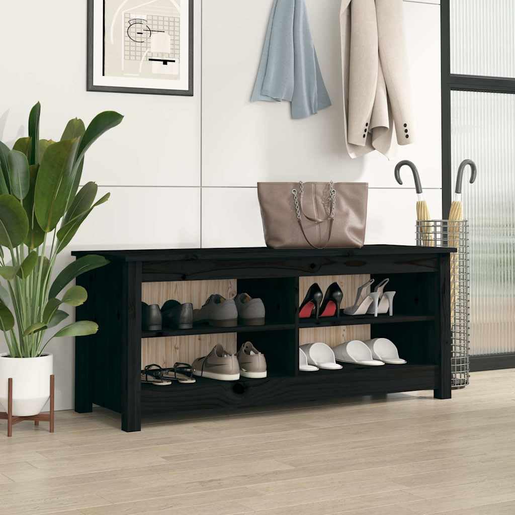 Zapatero de Madera Maciza de Pino Negro 110x38x45,5 cm